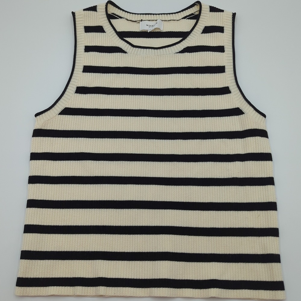 Weekend Los Angeles Ivory Black Striped Knit Tank Top XL T2482SWVM
